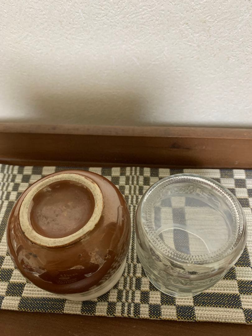 フランスアンティークDANONEヨーグルトポット4個　陶器　ガラス　テラコッタ