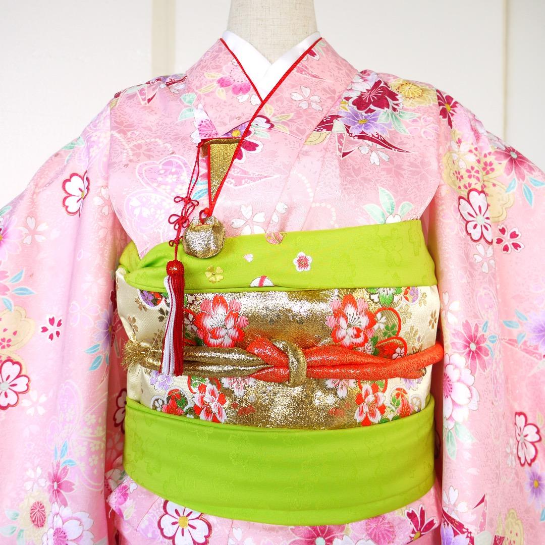 七五三 女の子 7歳 四つ身 着物 帯 フルセット 古典 ピンク