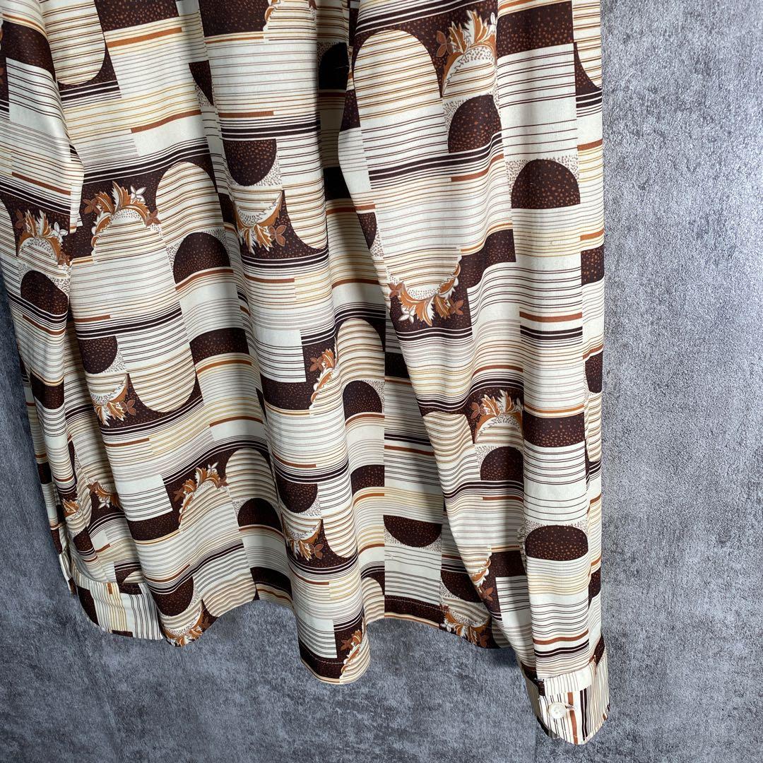 70s USA製 ヴィンテージ調 総柄シャツ レトロ 幾何学 M ポリシャツ