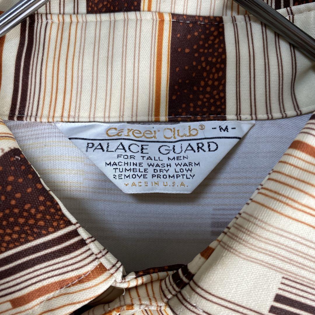 70s USA製 ヴィンテージ調 総柄シャツ レトロ 幾何学 M ポリシャツ