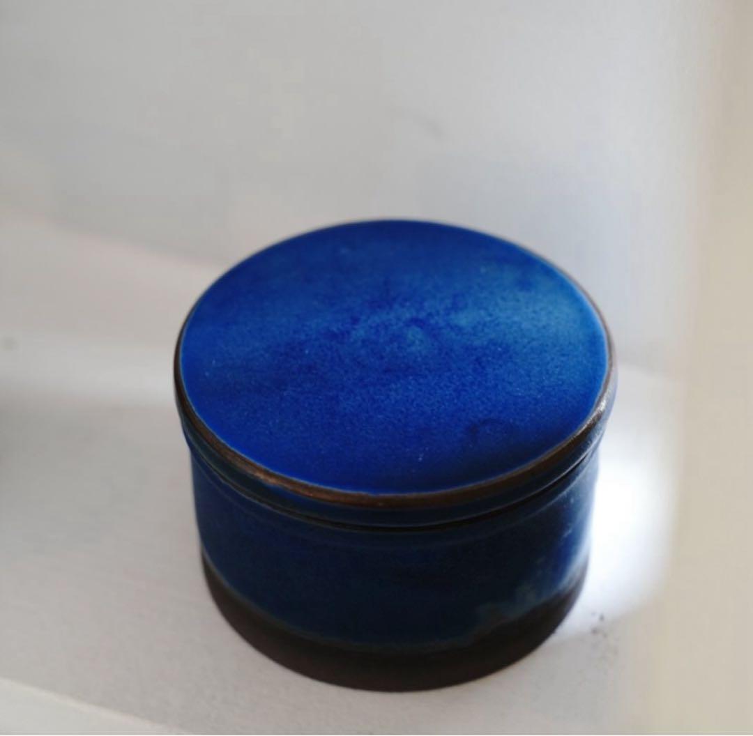 nakamurakenoshigoto やちむん　青い円形キャニスター