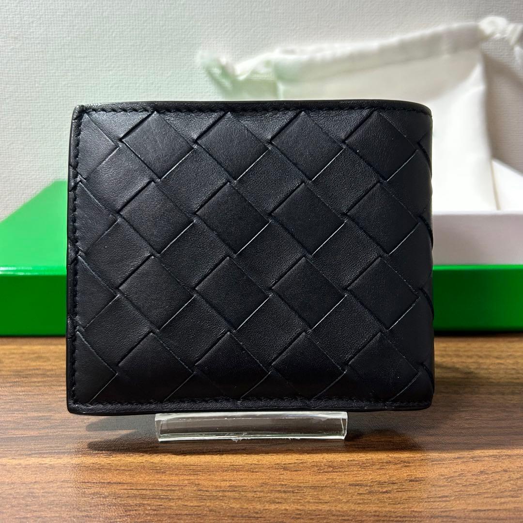 BOTTEGA VENETA／イントレチャートパース付二つ折ウォレット／黒