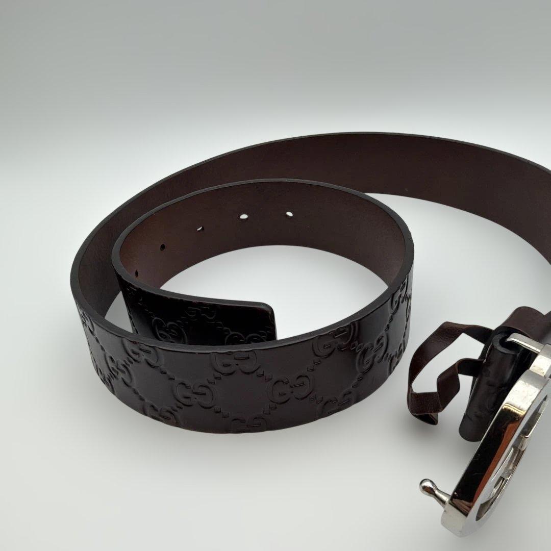 Gucci ダークブラウン レザーベルト GGロゴ　nk8
