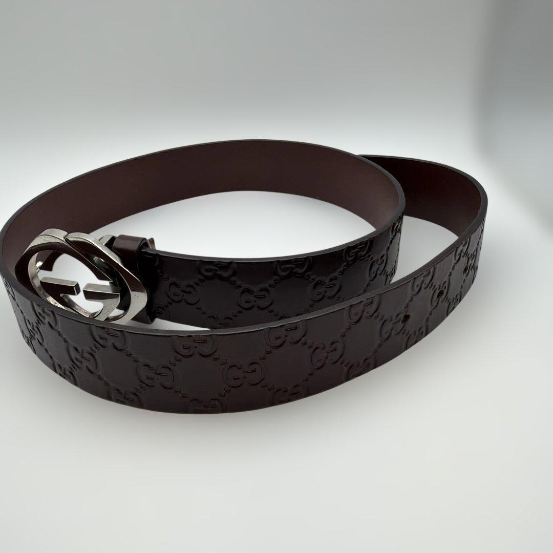 Gucci ダークブラウン レザーベルト GGロゴ　nk8