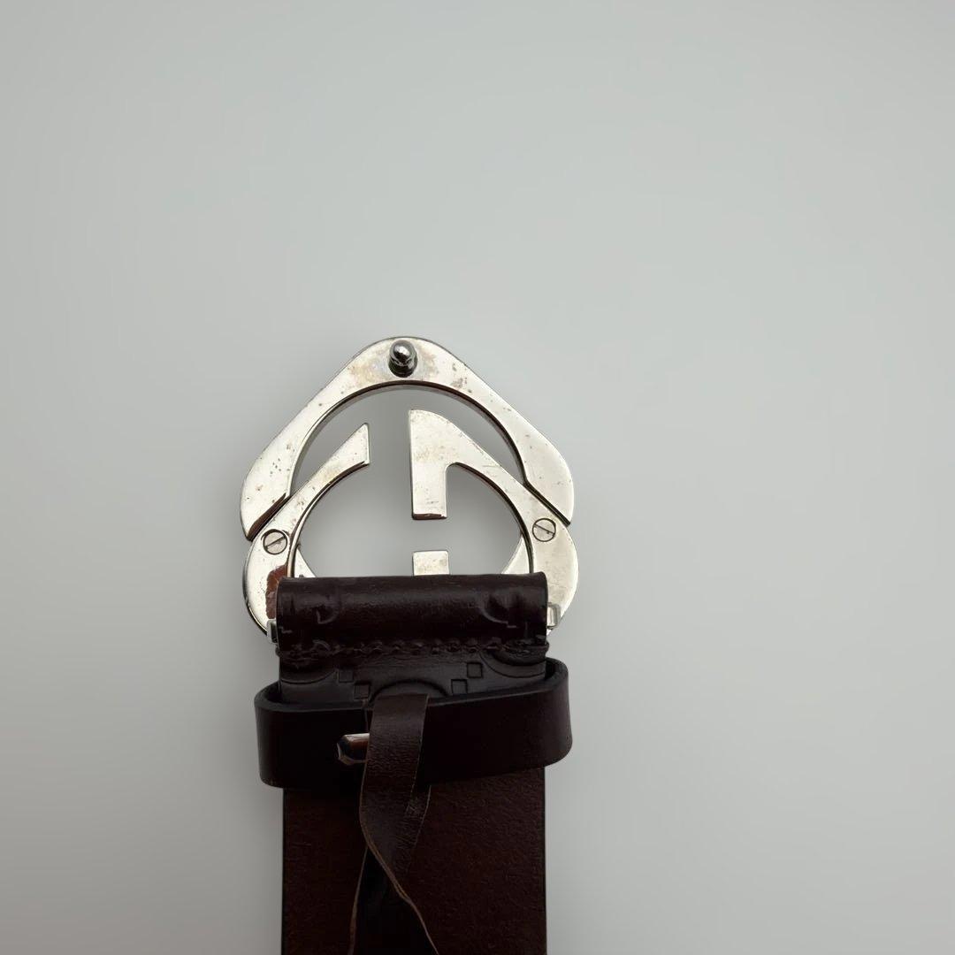 Gucci ダークブラウン レザーベルト GGロゴ　nk8