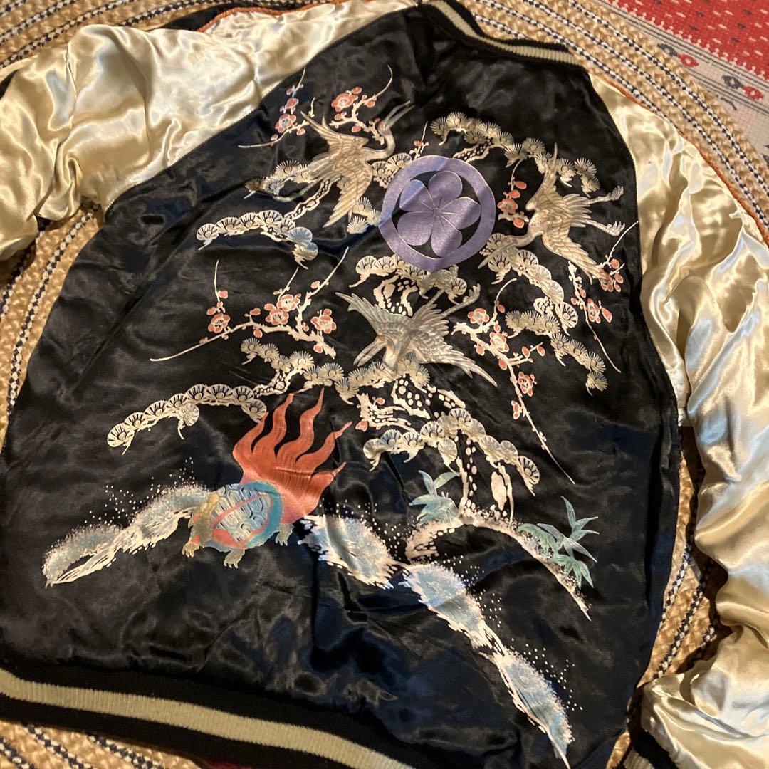 百*坊様 スカジャン バーガンディ 刺繍獅子柄　M ベルベット　ベロア　両面