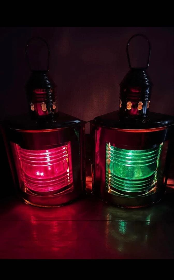 ビンテージ航海灯　右舷・左舷セット　オール真鍮製　マリンランプ