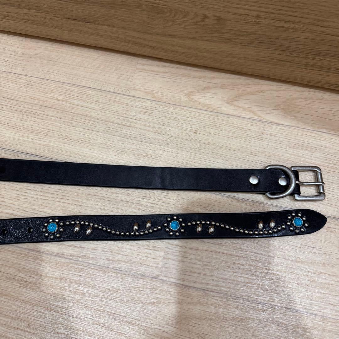 ハンドメイドナローベルトフラワーオンリーターコイズ