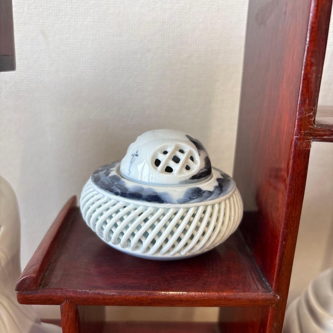 違棚　木製　高さ約36.5cm 横幅約53cm 置物　香炉セット