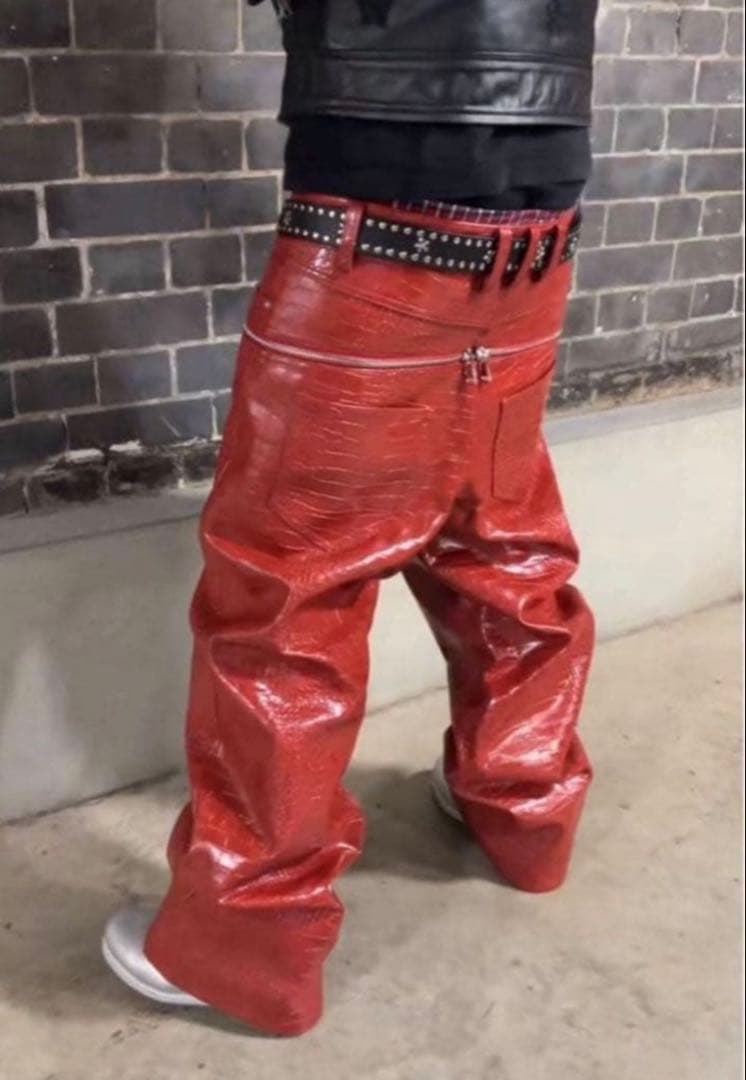 goar.archive クロコ レザーパンツ レッド
