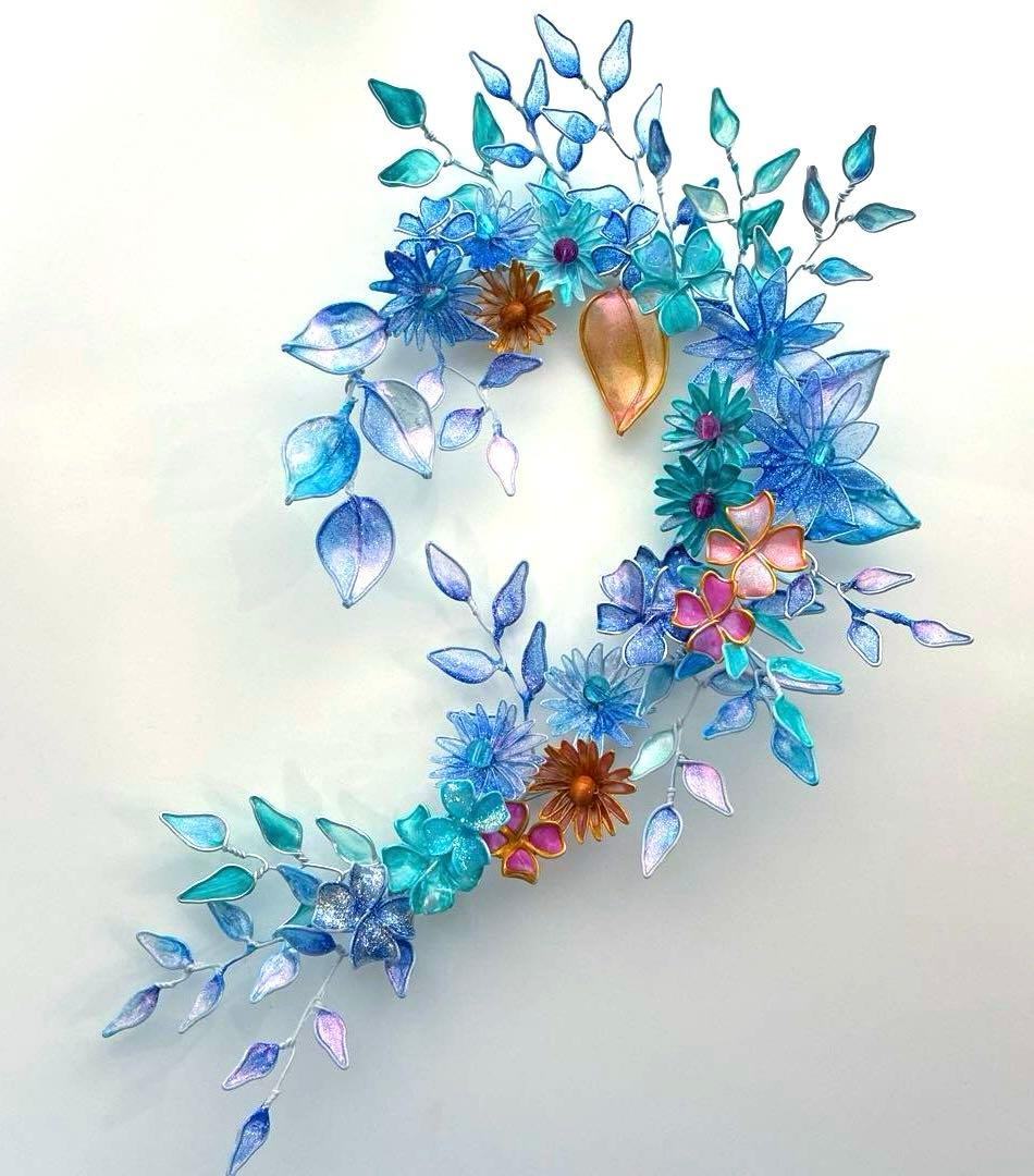 おまとめ　深海ブルーフラワーリース　雪上桜オーバルリース　ディップアート