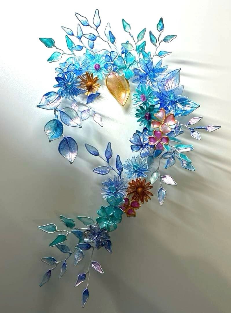 おまとめ　深海ブルーフラワーリース　雪上桜オーバルリース　ディップアート