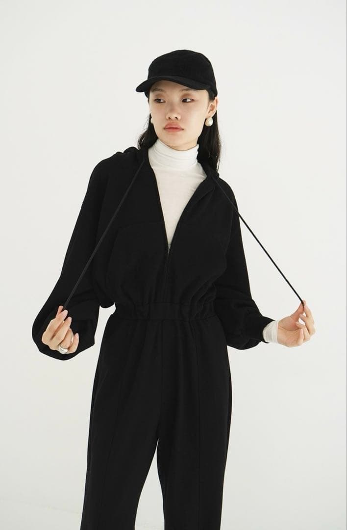サロペット・オーバーオール・オールインワン CLANE HOODED SWEAT ALL IN ONE BLACK 01