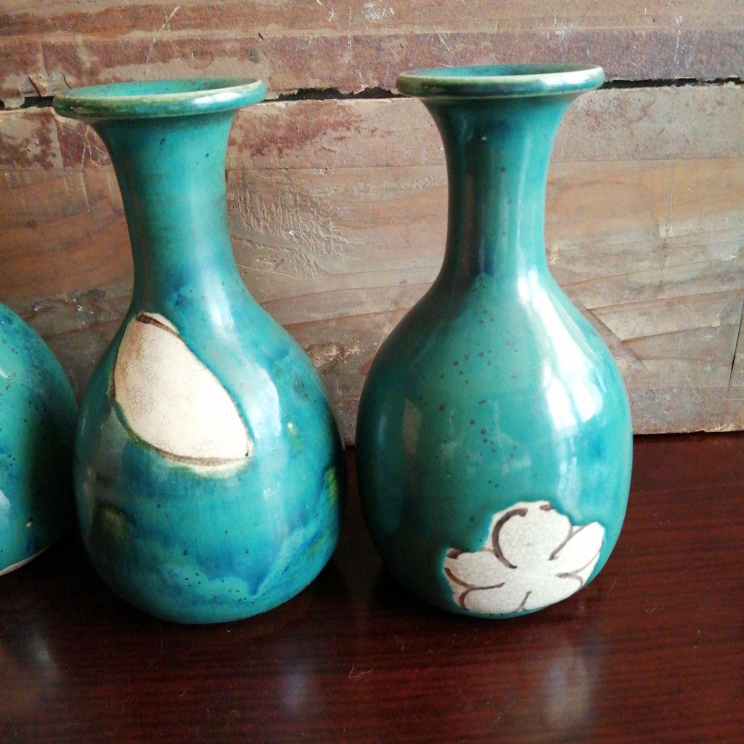 瀬戸焼　加藤作助　織部花瓶　4個　大正〜昭和初期