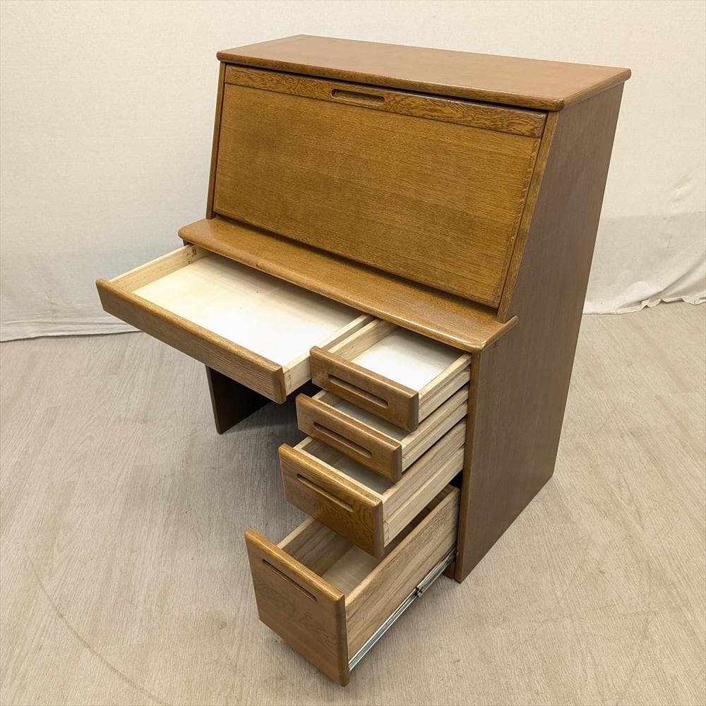 美品　浜本工芸　楢 ナラ材　ライティングデスク　ライティングビューロー　机　書斎