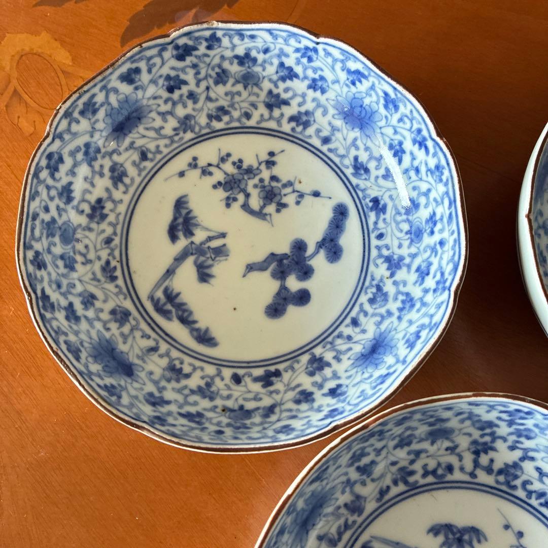 古伊万里　花唐草　渦福　なます　3枚