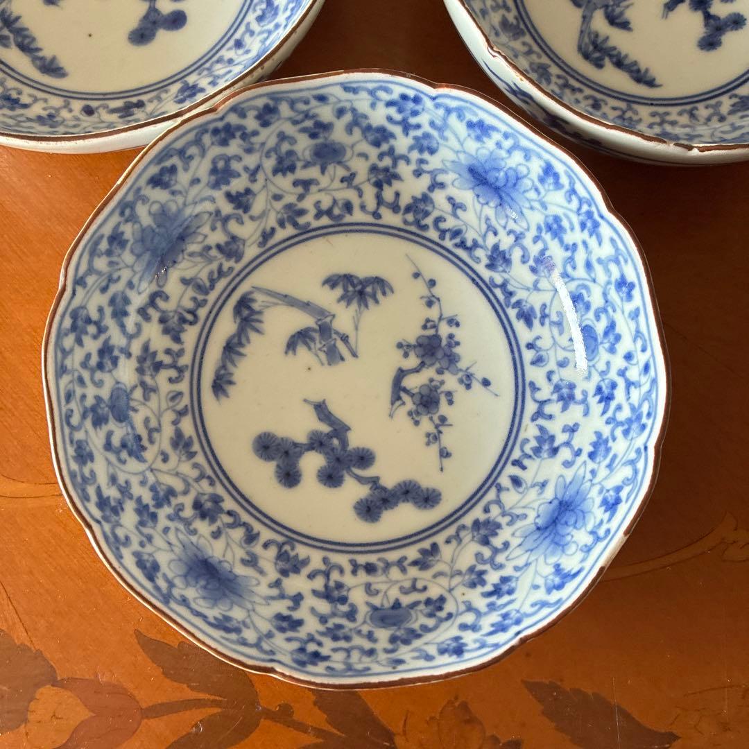 古伊万里　花唐草　渦福　なます　3枚