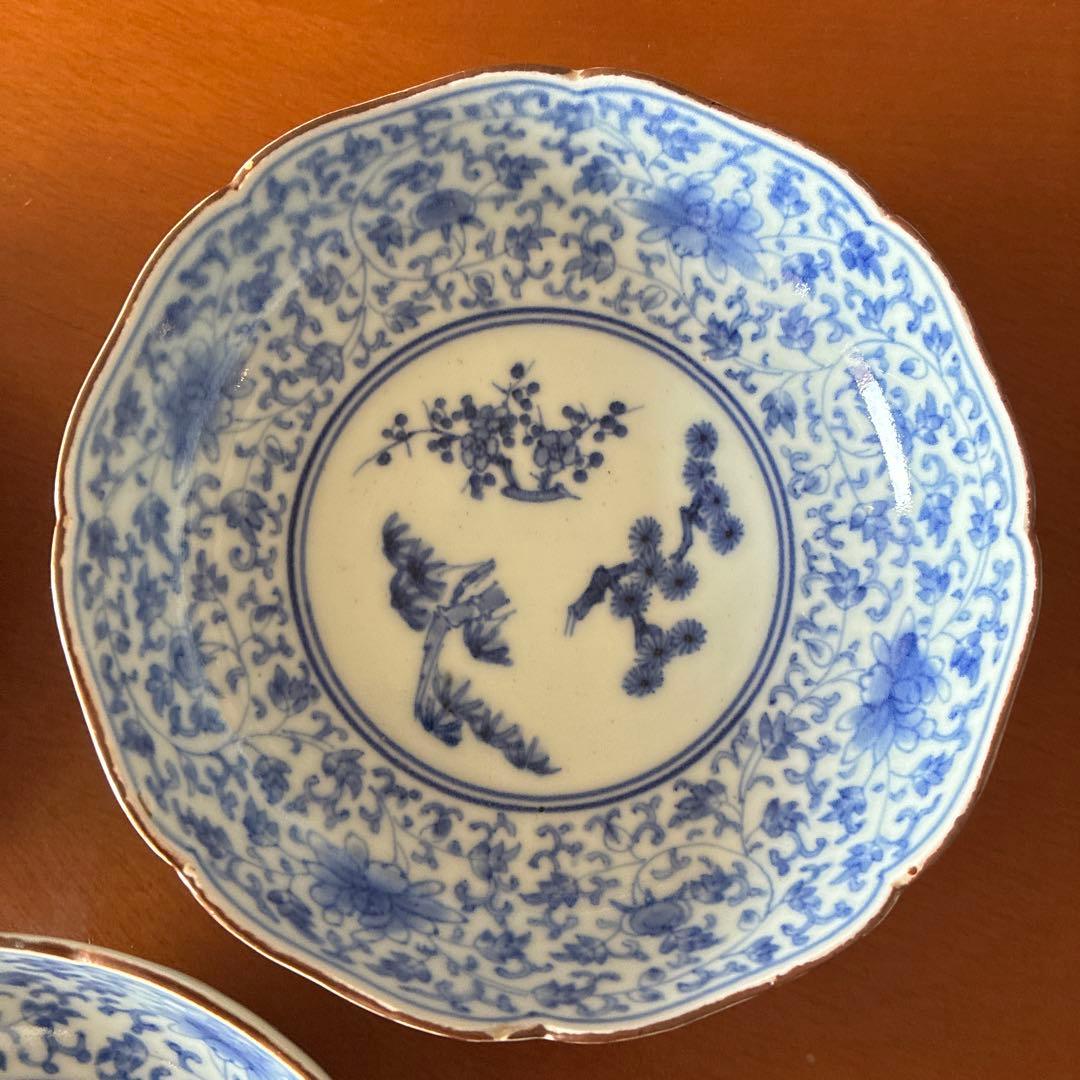 古伊万里　花唐草　渦福　なます　3枚