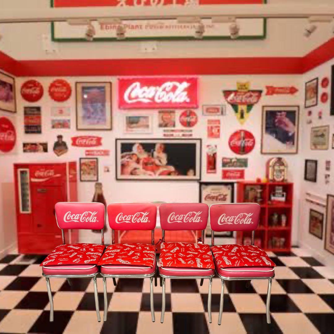 『希少非売品』CocaCola コカコーラ カフェチェア椅子 イス 赤4脚セット