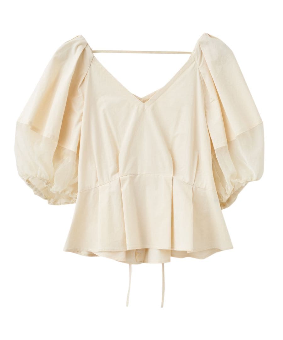 ボリュームスリーブペプラムブラウス