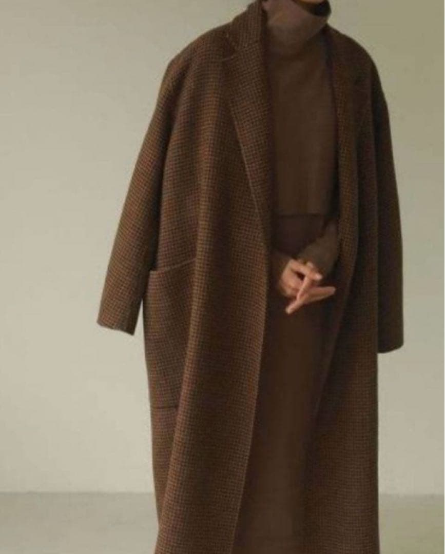 todayful Over Check Coat 38 ロングコート　ブラウン