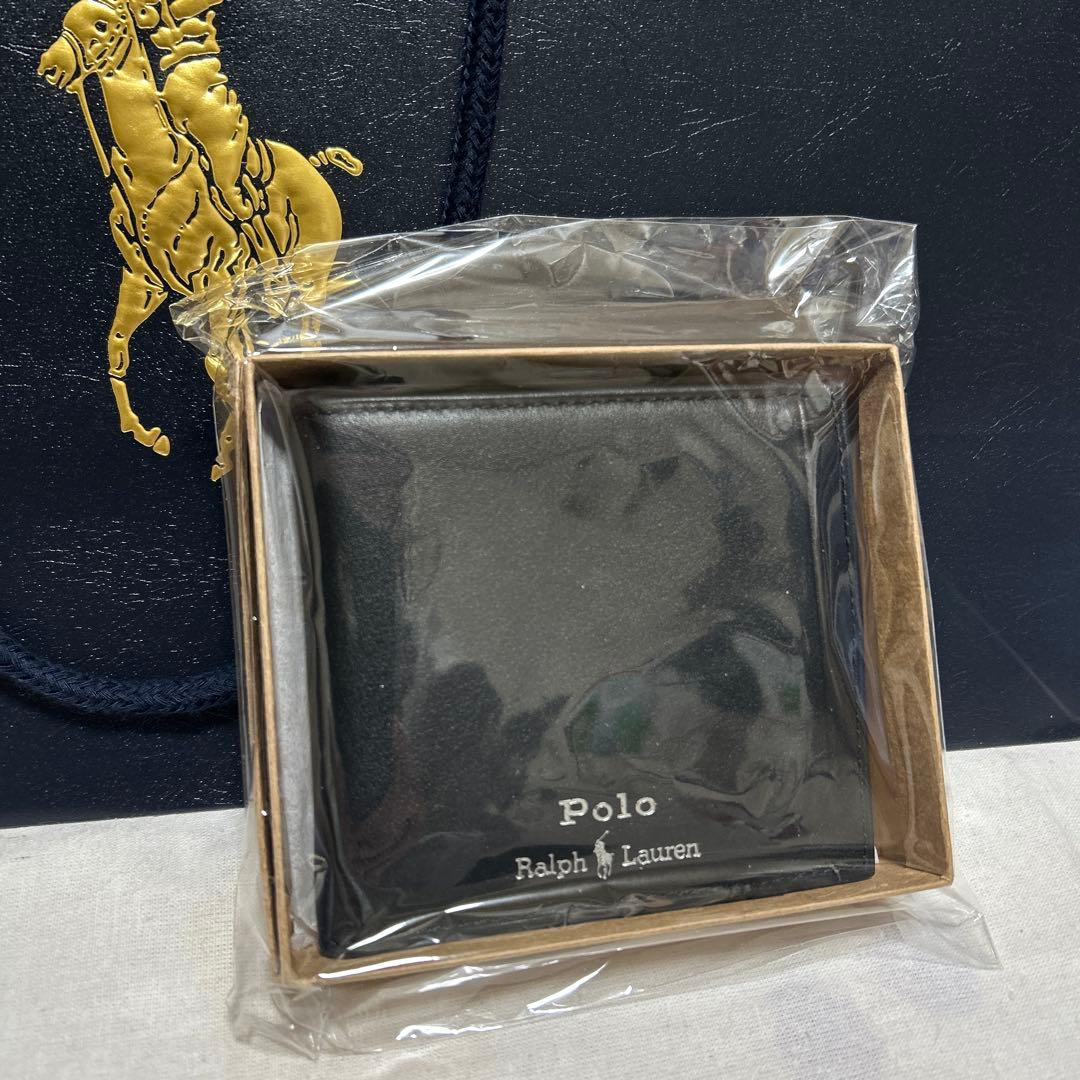 新品Polo Ralph Laurenポロラルフローレン二つ折り財布　黒レザー