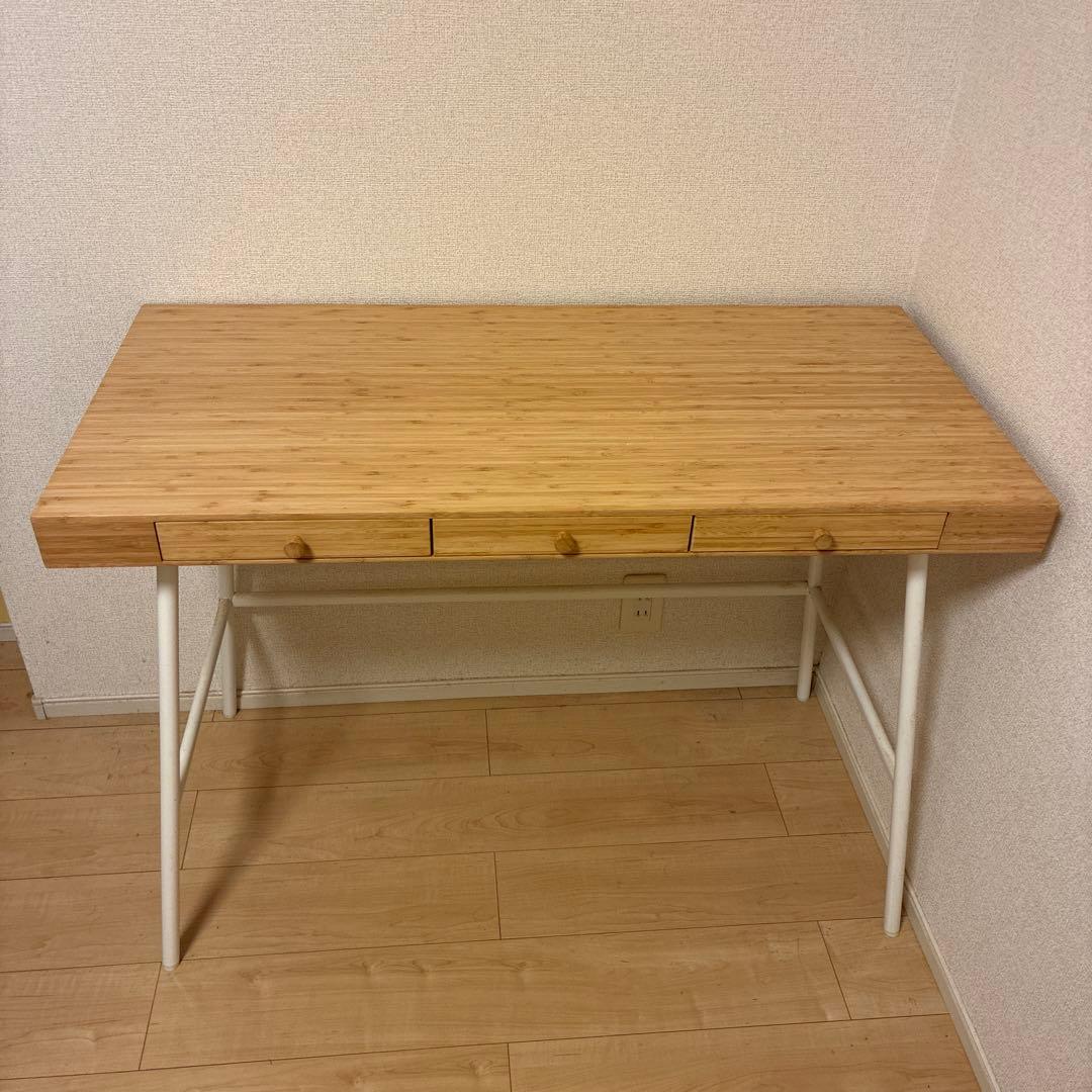 ナチュラル木製3引き出しデスク