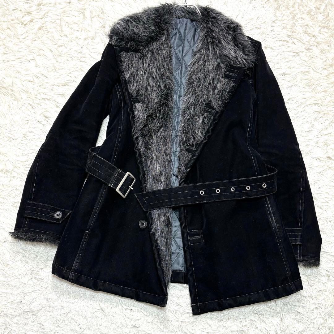 y2k トルネードマート ファー ベロア トレンチコート ベルト Lサイズ.