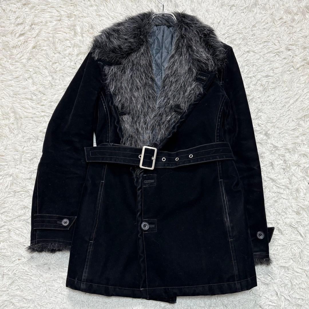 y2k トルネードマート ファー ベロア トレンチコート ベルト Lサイズ.