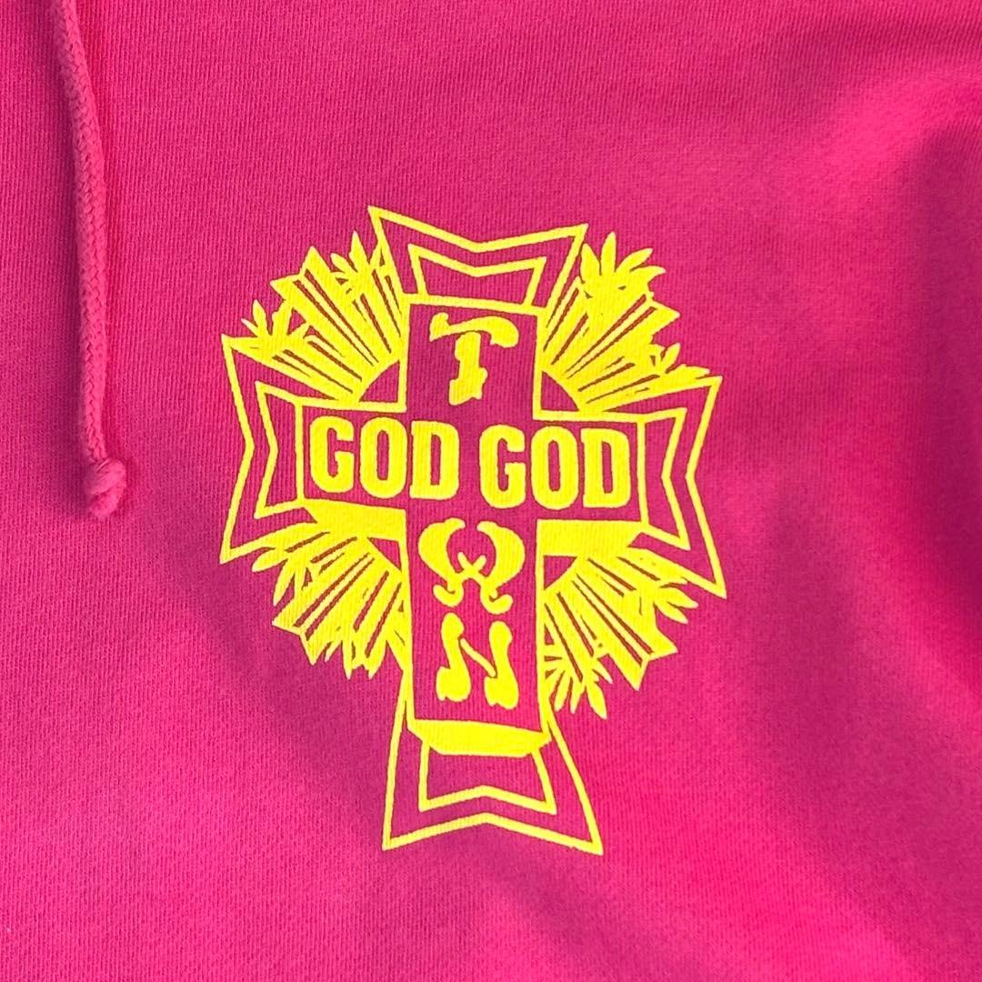 美品 GODGODTOWN ゲロ魔神 パーカー ピンク 2XL 3L