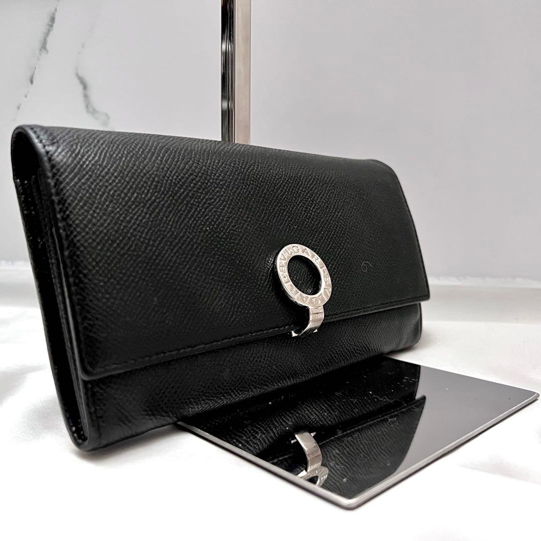 ◇美品◇ブルガリ　ビーゼロワン　フラップ型長財布　ブラックレザー×シルバー金具