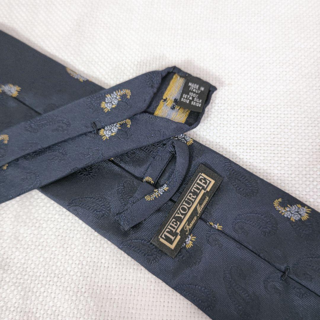 タイユアタイTIE YOUR TIEスフォデラートペイズリービジネスネクタイ紺