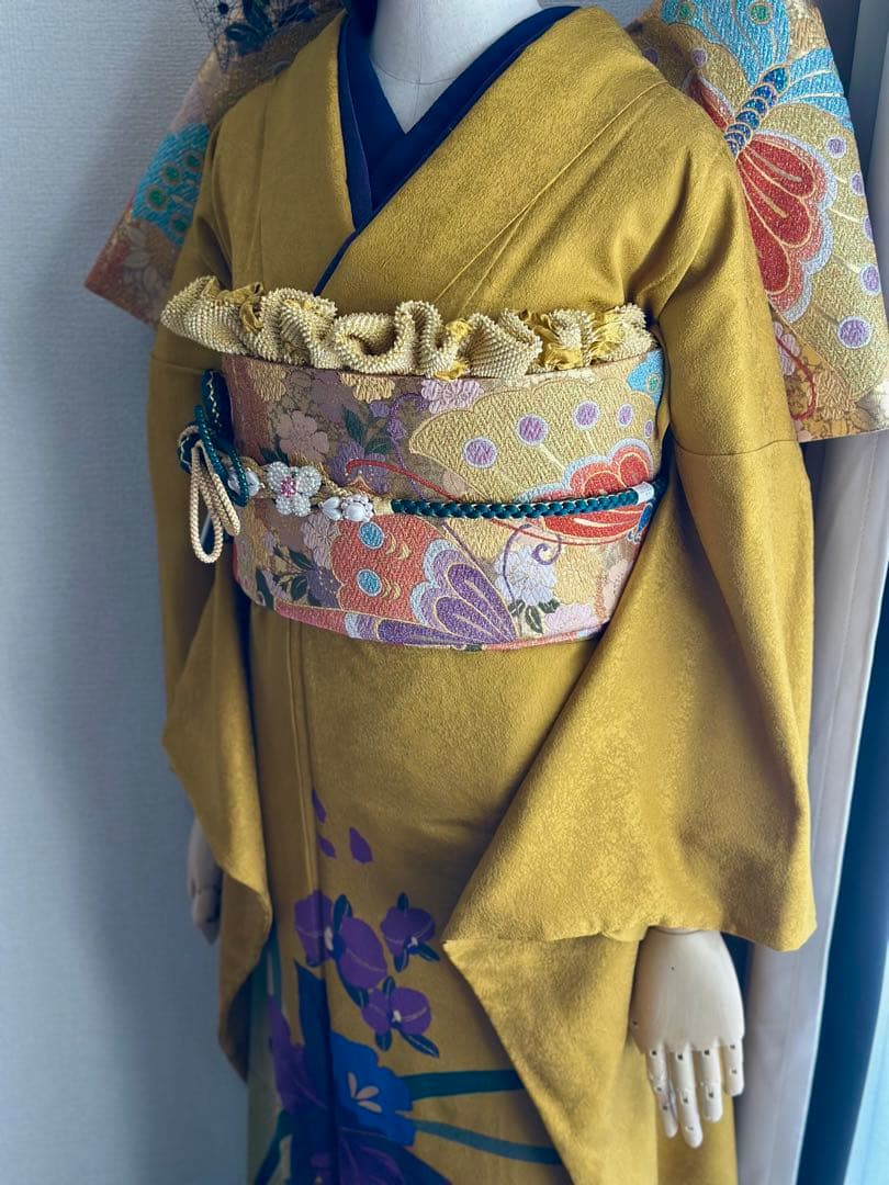 振袖 イエロー 花柄　フルセット