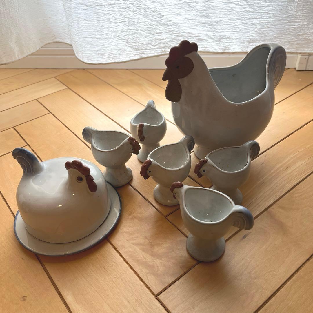 リサ　ラーソン　置物　ニワトリ　親子　エッグカップ　セット　バターケース
