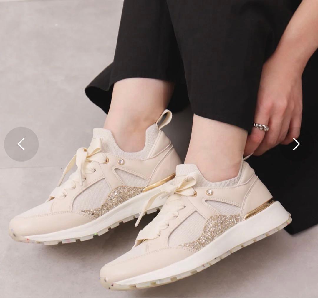 +diana ニットコンビスニーカー （ベージュ生地）　23.5cm