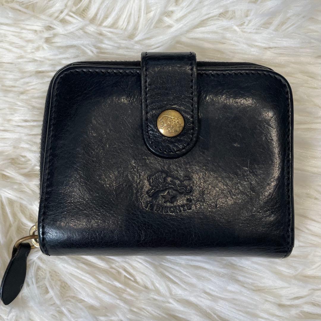 ILBISONTE イルビゾンテ 二つ折り財布 ブラック 金ボタン レザー 革