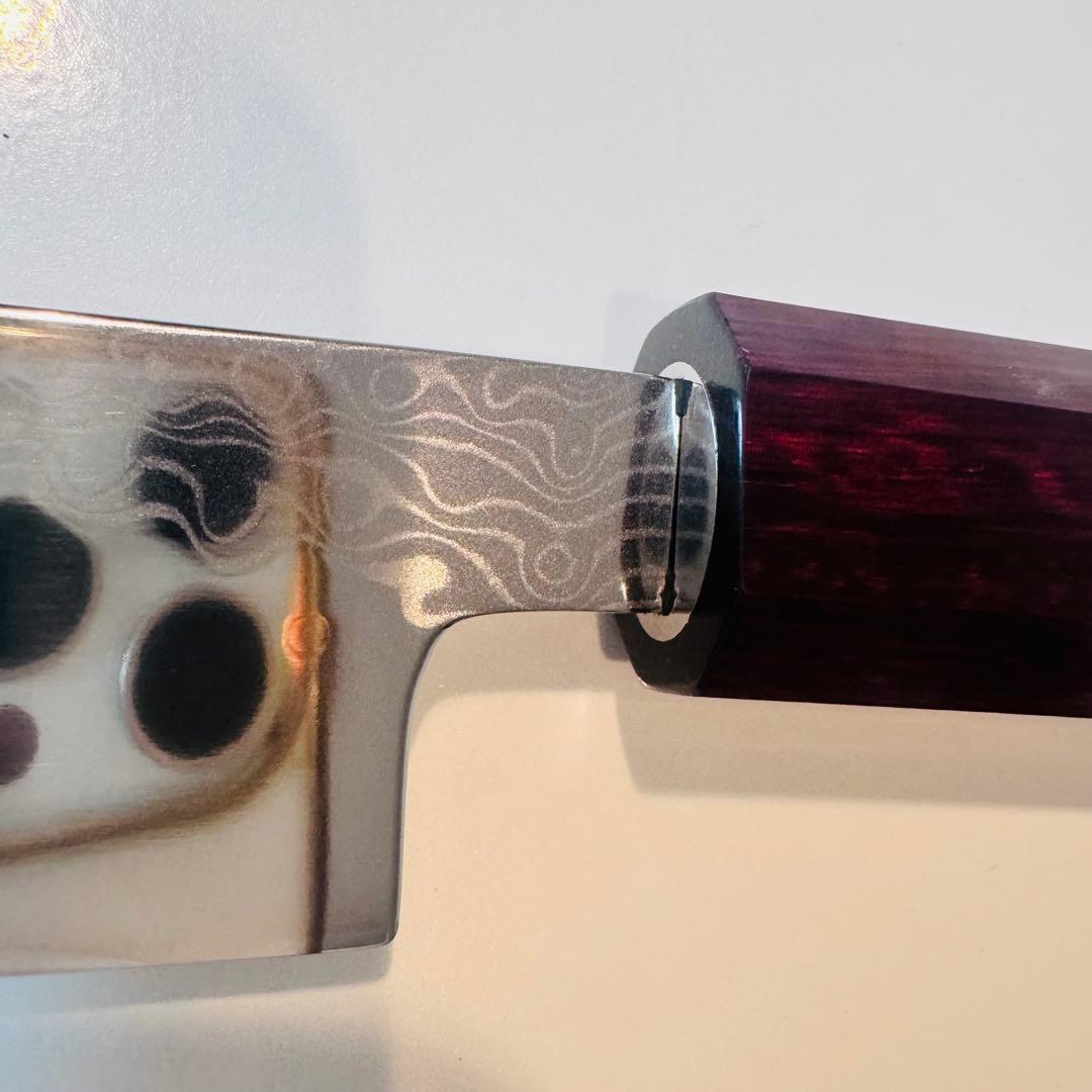 270mm ダマスカス墨流し柳刃包丁 紫檀八角柄 鏡面仕上げ 刺身用