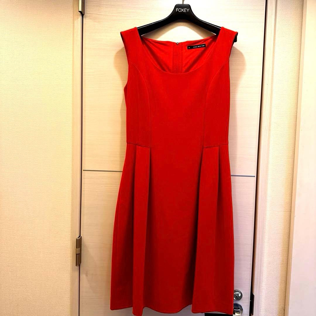 FOXEY NewYork赤 ノースリーブ Aライン ワンピース