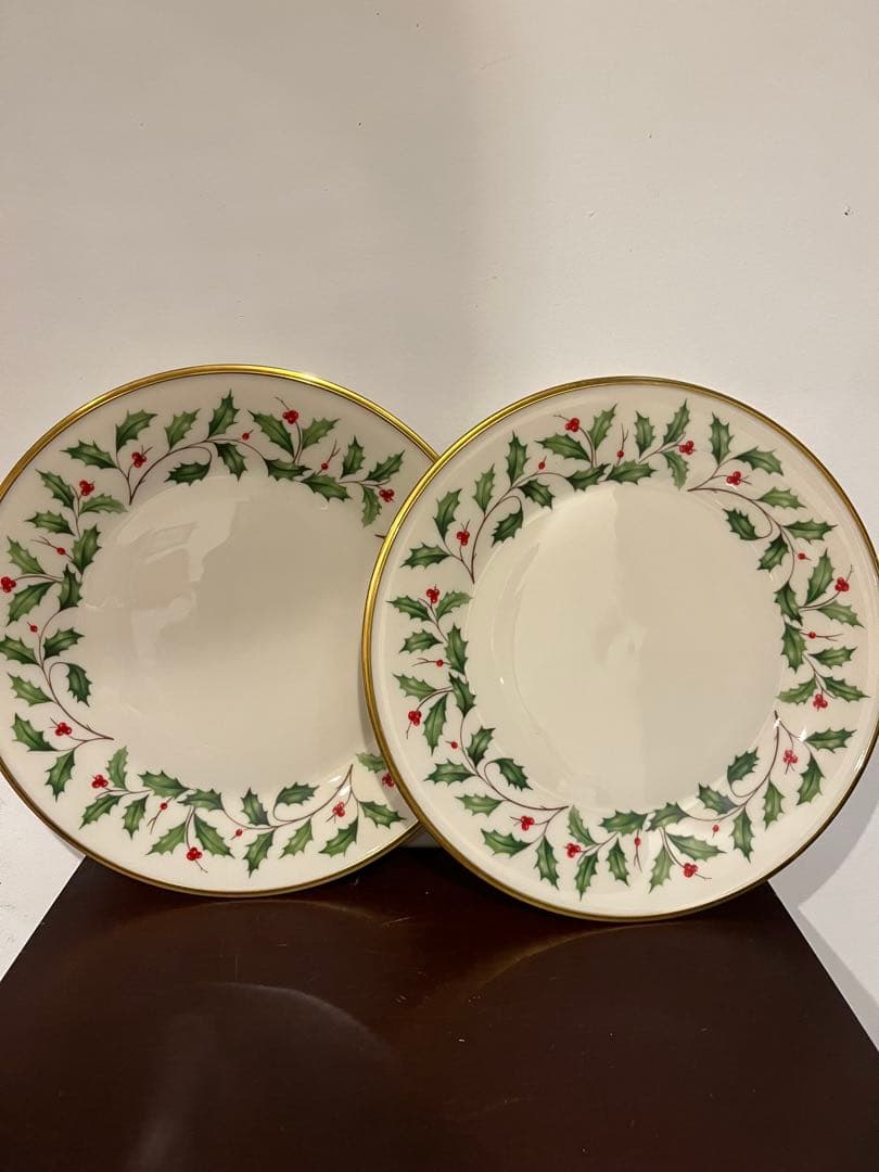 k*読様 クリスマスひいらぎ装飾の皿 27cm 2枚セット
