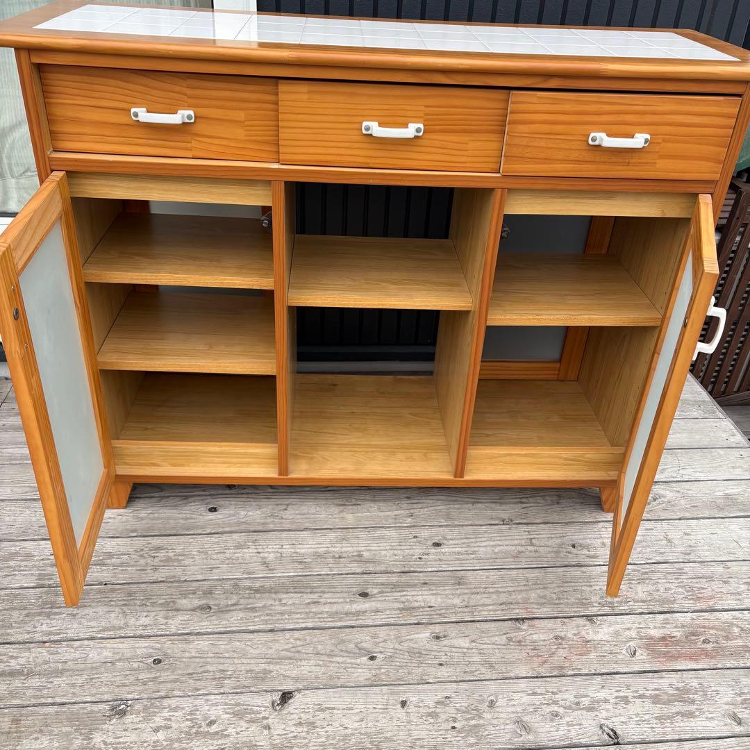 北欧レトロ 脇木工 カウンターテーブル 両面開き タイル天板 収納棚付き 食器棚
