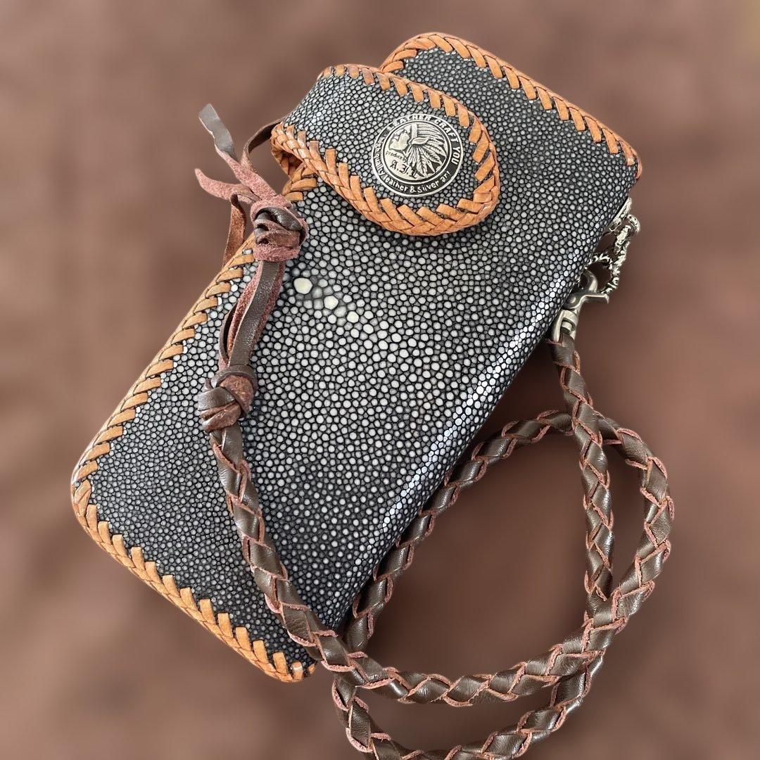 ❗️新品同様❗️レザークラフト優❗️エイ革長財布& 本革ウォレットベルト付属