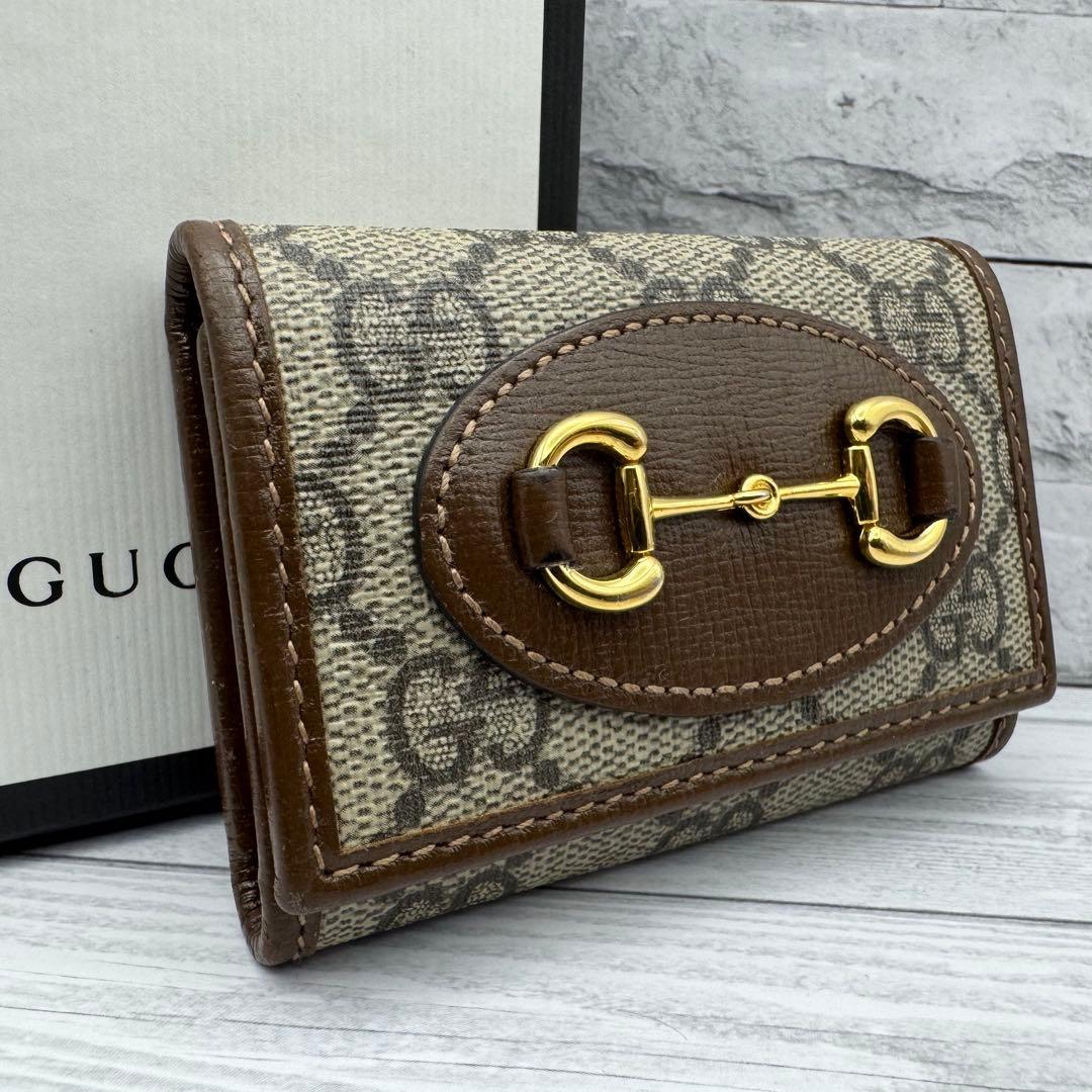 【美品】GUCCI　ホースビット　GG柄　スプリーム　キーケース　6連　ブラウン