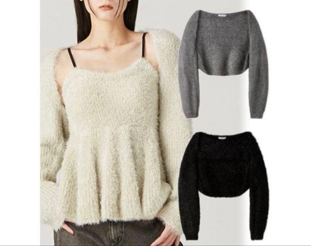 FRAY I.D フレイアイディー ラメフェザーニットペプラムキャミ&ボレロ