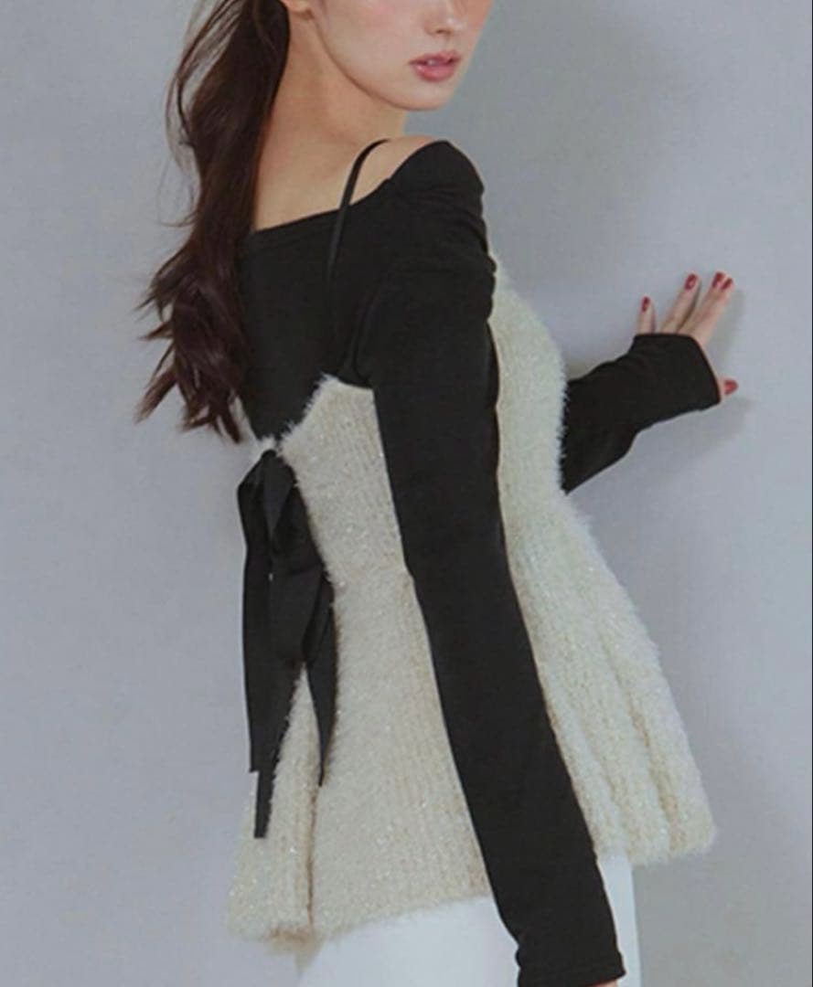 FRAY I.D フレイアイディー ラメフェザーニットペプラムキャミ&ボレロ