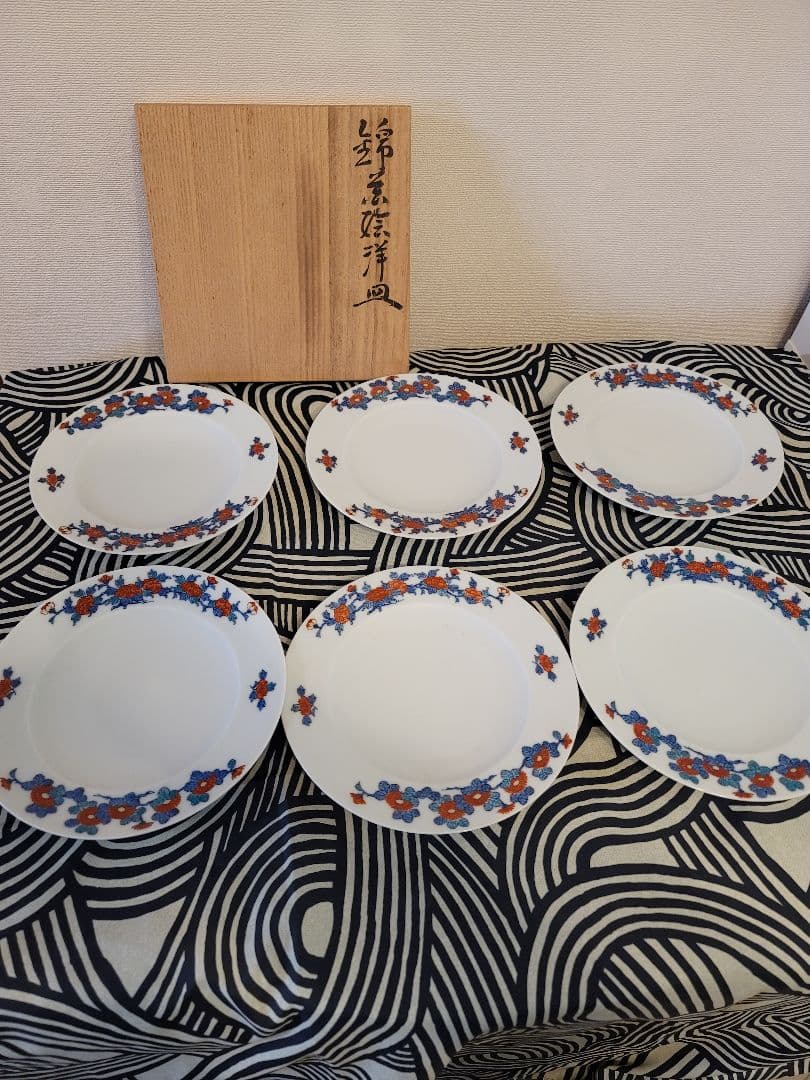 【今右衛門】色鍋島の伝統　銘窯　人間国宝　十三代今右衛門作錦花絵洋皿6枚