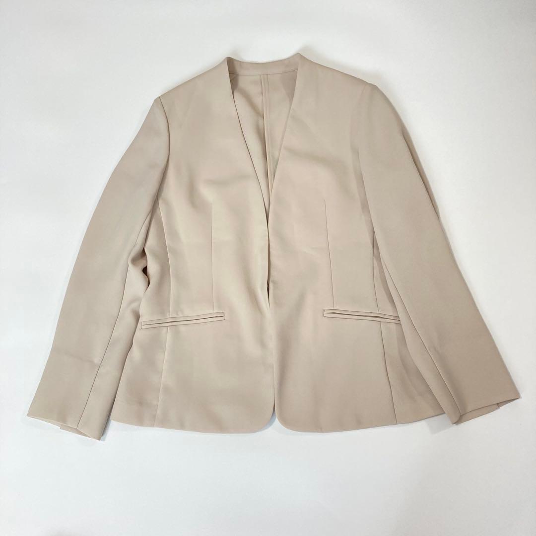 【洗える】PLST パンツ セットアップスーツ ノーカラー 美品 M ベージュ