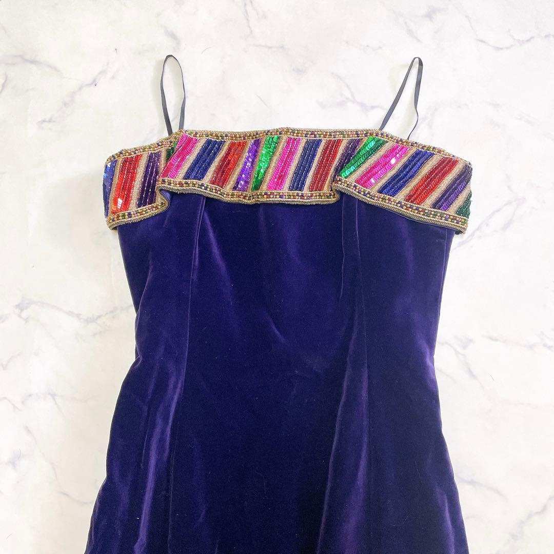 美品 エスカーダ ドレス ワンピース ビーズ スパンコール 36 S