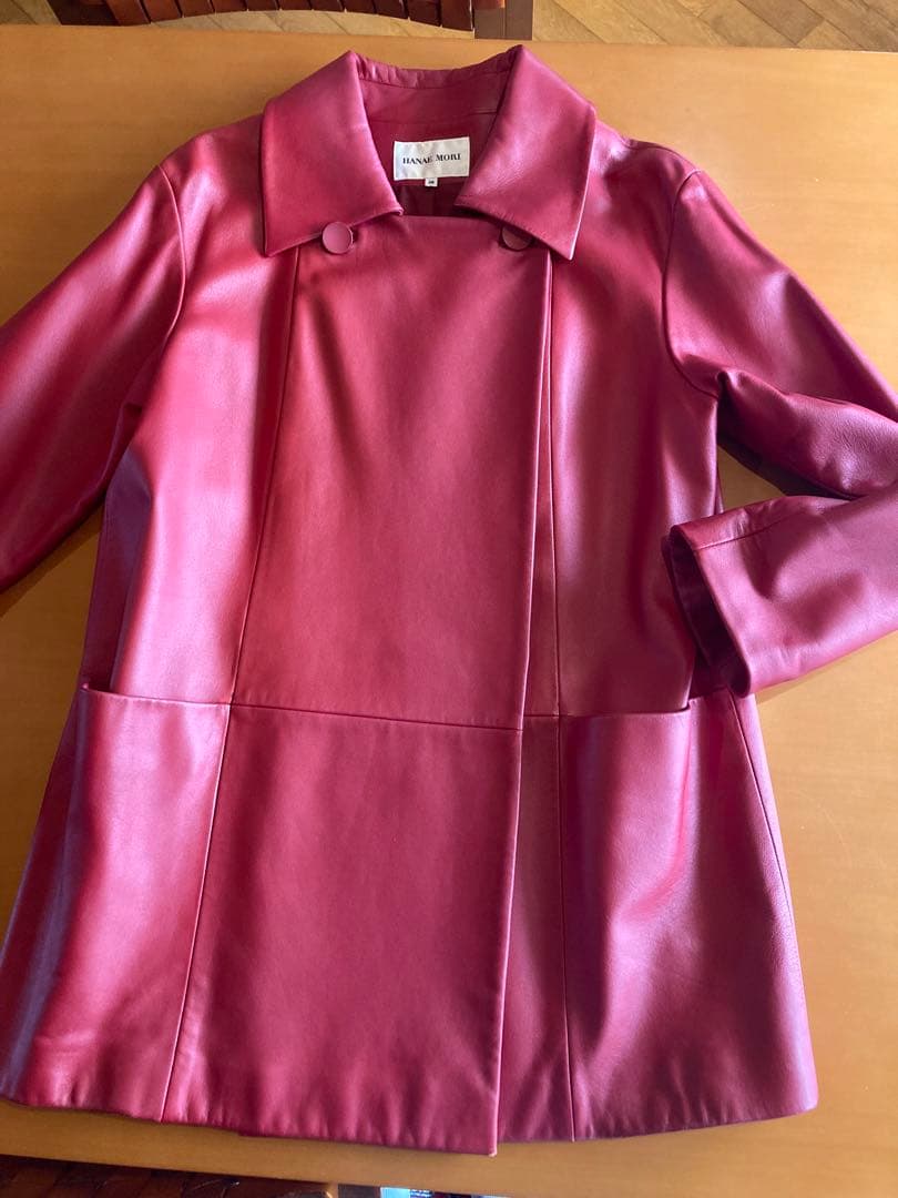 【美品】HANAE MORI ハナエモリ　赤 羊革　ジャケット　38サイズ大きめ