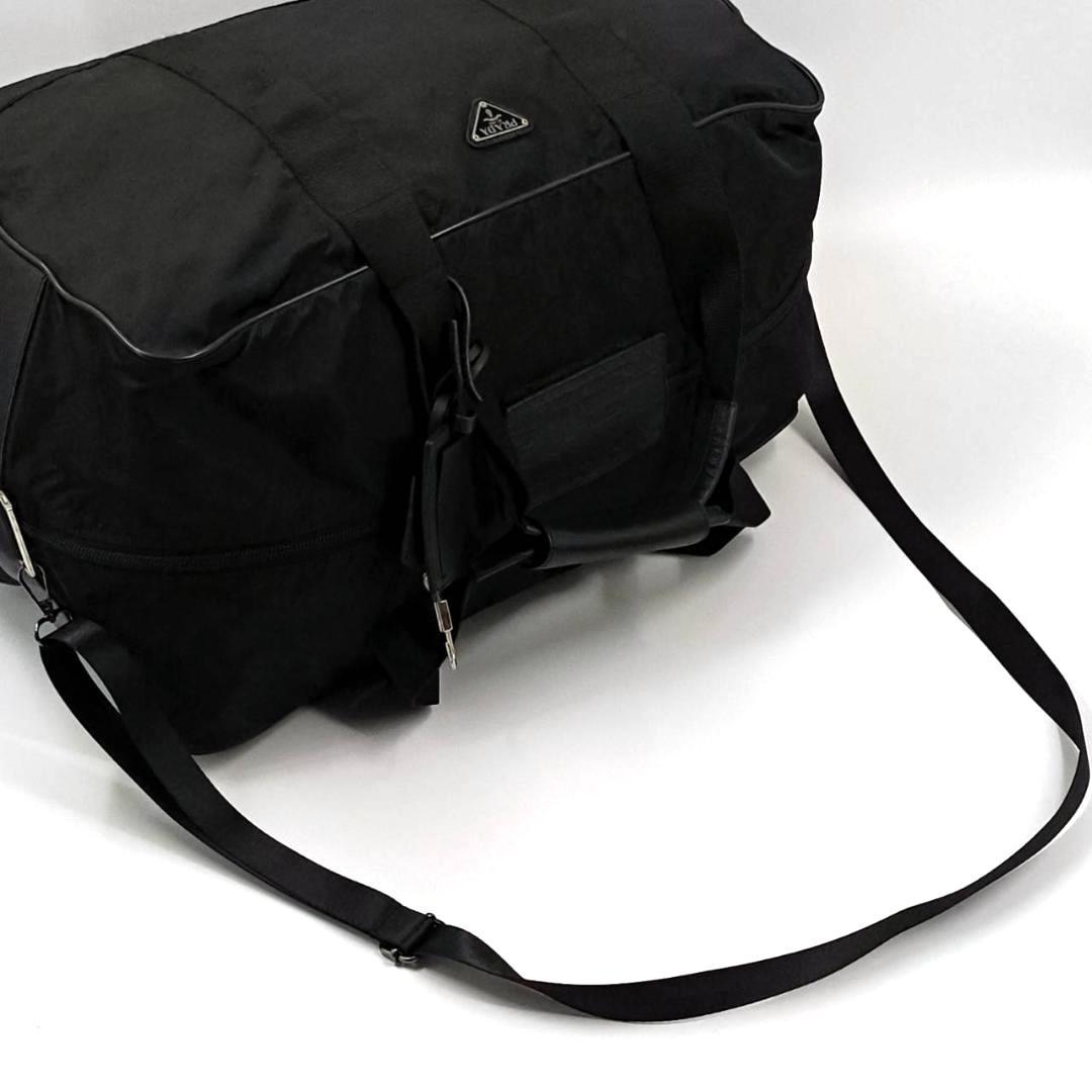 希少✨プラダ 保存袋　南京錠鍵付き　2way ボストンバッグ 三角ロゴ 革 黒