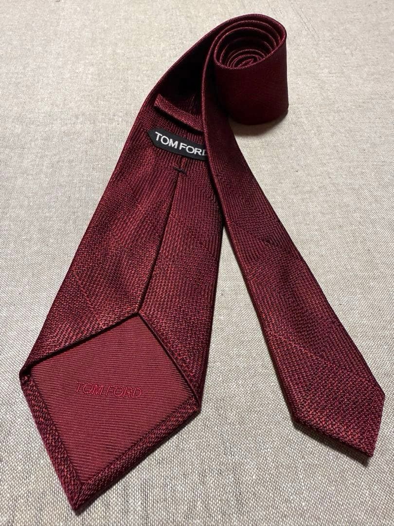 TOM FORD／トムフォード／ソリッド／グレンチェック／ダークレッド／伊製